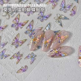 Tattoo Transfer 3D Laser Nail Art Stickers Gold Colourful Black Butterfly Pattern Manicure Self Adhesive Nail Decals Polish Stickers 240426