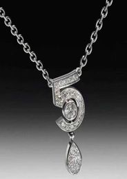 Brand Pure 925 Sterling Silver Jewelry For Women Letter 5 Diamond Water Drop Pendant Cute Flower Party Luxury Brand Necklace5204963