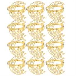 Table Mats Gold Napkin Rings Set Of 12 Hollow Moon And Star Metal Holder Ramadan Buckles