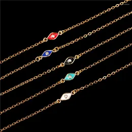 Charm Bracelets EYIKA Cute Mini Star/eye/moon/round Bracelet Multi Colour Enamel Inlaid Zircon Bangle With Gold Stainless Steel Link Chain