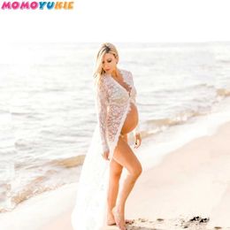 Maternity Dresses Womens Pregnant Women V-neck Lace Open Front Long Skirt Pregnant Womens Figure Photography Course Props Q240427