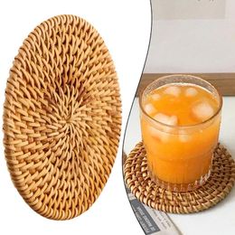 Table Mats 10CM Placemat Coasters Kitchen Rattan Bowl Padding Mat Insulation Pad Round Placemats Hand-made