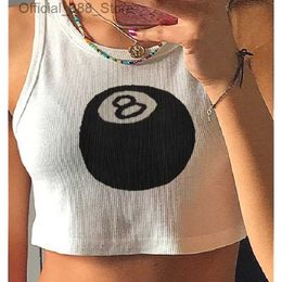 Women's Tanks Camis Y2k Punk Grunge Knit Clothes Woman Summer Sexy Tank Top Emo Girl White Vest Gothic Aesthetics Ball Graphic Ribbed Crop Tops 2024 d240427