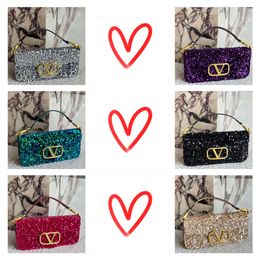 V Bag Bling Bling Bag Handbag 3D Bead Handbag With Bright Bead Wear Design Fashion Designer Crossbody Bag Dinner Bag Detachable Shoulder Strap 240527