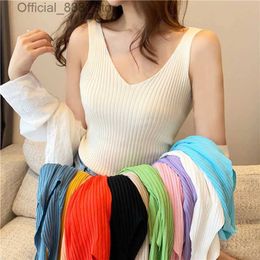 Women's Tanks Camis V-neck Knitted Ice Silk Sleless Top Thin Vest Knit Sweater Women Sexy Slim Camisole Fe Women Clothing Spring Summer Fall d240427