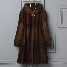Women's Fur Women Long Jacket Faux Mink Coats Winter-fall Casual Furs Coat Large Size S/9XL Hooded Imitation Outerwear