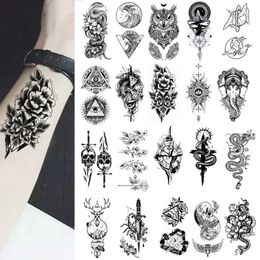 Tattoo Transfer Small Waterproof Temporary Tattoo Sticker Women Flower Butterfly Mini Tiger Wolf Scorpion Snake Skull Wrist Neck Man Tattoos 240427