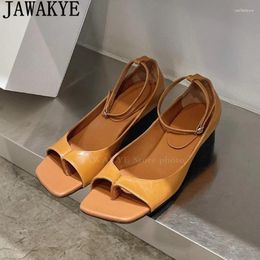Casual Shoes Ankle Buckle Split Toe Flat Sandals Women Real Leather Flip Flops Low Heel Japanese Luxury Fashion Summer Brand