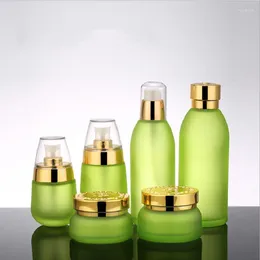 Storage Bottles Skin Toner Suit Empty Bottle Silver Gold Carved Lid Green Emulsion Glass Cream Lotion Pump 30ml 50ml 120ml 30g 50g