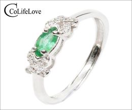Elegant 925 Silver Engagement Ring for Woman 3 mm 6 mm Natural Emerald Ring Solid Silver Emerald Ring Drop 9355698