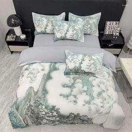 Bedding Sets Chinese Luxury Classical Digital Printed Set With Landscape Peacock Floral Pattern Duvet Cover Bed Sheet Pillowcases