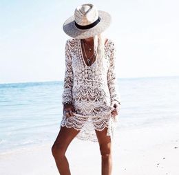 Sexy Beach Cover Up Crochet White Swimwear Dress Ladies Bathing Suit Cover Ups Beach Tunic Saida De Praia7085704