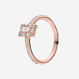 Rose gold plated CZ diamond Wedding RING Women Girls Gift Jewellery for 925 Silver Sparkling Square Halo Ring with Original box3076252