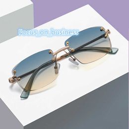 HBK blue rectangular sunglasses rimless men metal fashion square sun glasses for women gradient lens frameless 2022 uv400