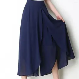 Women's Pants Wide Leg Chic Chiffon Skirt Double Layered Wide-leg Mid-calf Cropped For A Stylish Comfortable