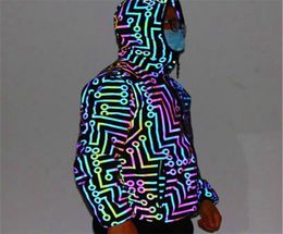 Mens Circuit Pattern Jackets Fashion Iridescent Reflection Casual Hooded Coats Designer Male Hiphop Colourful Reflective Zipper Ou3177681