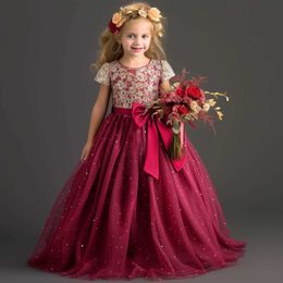 Girl's Dresses Vintage Girls Princess Dresses Teen Girls Embroidery Lace Luxury Dress Summer Kids Girls Birthday Party Long Gown Girls 10 12Yrs