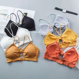 Camisoles & Tanks 2024 Sexy Lingerie Seamless Back Hollow Backless Strapless Sport Bra For Women Push Up Bralette Brassiere Underwear