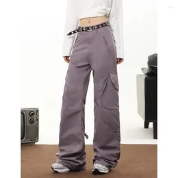 Women's Pants Vintage Women Jeans Fashion Streetware Purple Multiple Pockets High Waist Cargo Sports Baggy Y2k