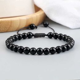 Beaded Handmade Bead Bracelet 4 6 8mm Natural Stone Shining Black Agate and Adjustable Size Obsidian Watch Jewelry1