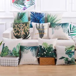 Pillow Leaves Pillowcase 45x45cm Tropical Green Plant Cover Palm Leaf Banana Linen Pillowslip For Sofa