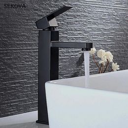 Bathroom Sink Faucets Black Washbasin Mixer Faucet Deck Mounted Water Tapware Squared Style 2 Height For Under & Top Counter