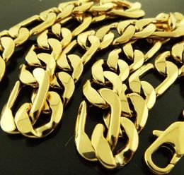 24quot Heavy 8mm Real 18k Fine Solid Finish Gold Necklace Chain Solid Figaro Link Design1093477