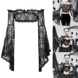 Women's Blouses Vintage Gothic Short Lace Blouse Y2K Women Sexy See Through Sheer Mesh Crop Tops Female Long Sleeve Party Club Shirt