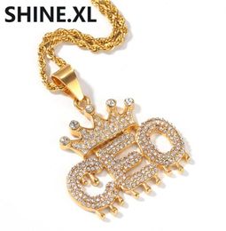 Mens Gold Chain Stainless Steel Crown Letter CEO Pendant Necklace Iced Out Lab Diamond Charm Hip Hop Jewellery Gift4005431