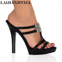 Slippers LAIJIANJINXIA 2024 13CM High Heels Plump Crystal Sexy Special Stripper Shoes Platform Women's Slides N-019