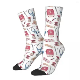 Men's Socks Pattern Gift For Nurses And Doctors Harajuku Super Soft Stockings All Season Long Accessories