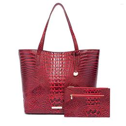 Evening Bags XZAN Black Crocodile Bag For Women Handbag High Quality PU Leather Purses Large Capacity Female Casual Tote 2 Pcs Set 2024