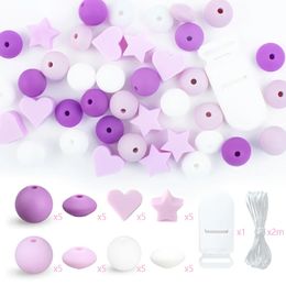 42PcsLot Baby Silicone Beads Heart Star Lentil Shape Sets for DIY Pacifier Clips Chain Necklac Teether Teething Toys 240420