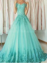 Vintage Ball Gowns Aqua Quinceanera Dresses Vestidos de 15 anos Sweetheart Off the Shoulder Lace Appliques Prom Dresses Sweet 16 P4844063