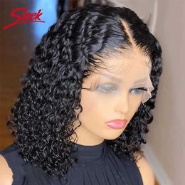 Synthetic Wigs Brazilian deep curly Bob hair wig natural black HD lace front 13x6 transparent T high gloss Q240427