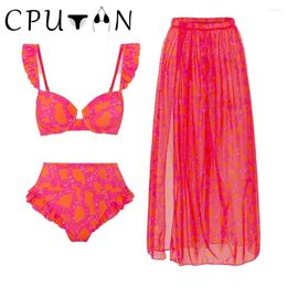 Women's Swimwear CPUTAN 2024 Halter 3 Piece Bikinis Set Women Sexy Biquini Swimsuit High Waist Summer Beach Skirt Bathing Suit Dress