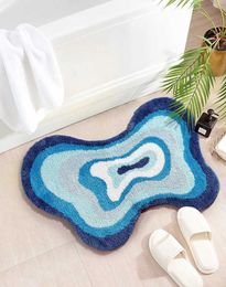 Carpets Groovy Irregular Abstract Art Tufted Rug for Bathroom Fluffy Bath Carpet Green/Blue Handmade Water-Absorbed Home Decor Floor Mat
