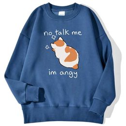 Mens Hoodies Sweatshirts Tsundere Cat No Talk Me Im Angy Print Mens Sweatshirt Casual Comfortable Warm Hoodie Street Fashion Pullover Autumn Wool Top 240425