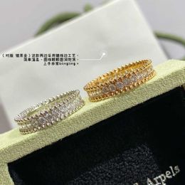 Original hot selling Van Version Four Leaf Grass 925 Pure Silver Flower Beads with Full Diamond Ring Finger Crossing Thick Gold Personalized Index With logo