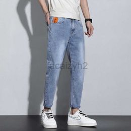 Men's Jeans Spring/Summer New Men's Jeans Edition Elastic Youth 9-inch Small Straight Tube Light Blue Men's Jeans Plus Size Pants