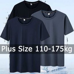 Men's T-Shirts Summer mens ultra-fine T-shirt large size 7XL 110-175kg quick drying T-shirt running round neck short sleeved top J240426