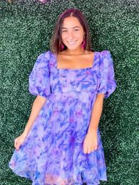 Party Dresses GypsyLady Floral Printed Sexy Mini Dresse Purple Summer Women Dress Ruffles Puff Sleeve Casual Chic Ladies Vestidos