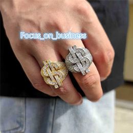 Hip Hop Silver and gold brass zircon Horus Dollar Ring Vintage Men Jewelry Rings