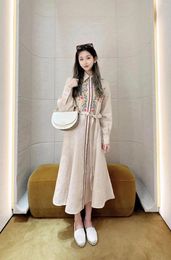 Casual Dresses 2024 Spring Pink Dress Linen Fashion Women Long Sweet Girls Embroidery Vestido With Belt
