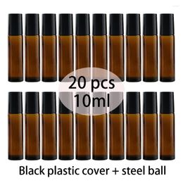 Storage Bottles 20Pcs/Lot 10ml Amber Glass Roll On Bottle For Essential Oil Vials With Roller Metal Ball Refillable Containers