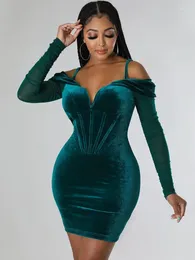 Casual Dresses WUHE Vintage Chic Corset Velvet Off Shoulder Long Sleeve Sweetheart Collar Bodycon Dress Fall Fashion Elegant Women