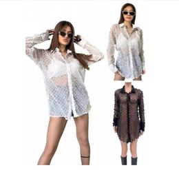 New Women's Hollow lapel Blouses Luxury Brand Fashion Perspective Versatile Mesh Shirts girls Sexy Night club Shirt clothing