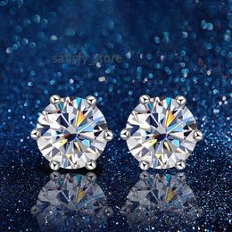 Nuoya Classic Design Six Claw Round Cut 0.5/1/2 Carat Moissanite 925 Sterling Silver Diamond Stud Earring For Women