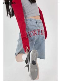 Women's Jeans 2024 Summer Casual Y2K Harajuku High Waist Street Style Baggy Jean Shorts For Women Loose Letter Print Blue Denim