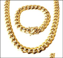 Other Sets Jewelrystainless Steel Jewelry Set 24K Gold Plated High Quality Cuban Link Necklace Bracelet Mens Curb Chain 14Cm Dr9490766